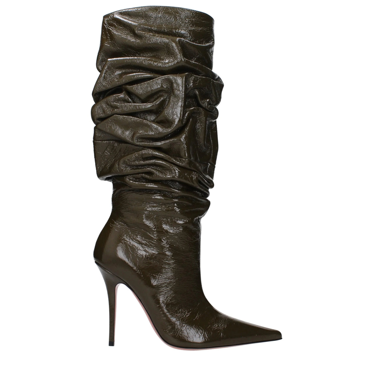 Amina Muaddi Green Leather High Heel Boots - EU36/US6