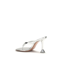 Amina Muaddi Silver Calf Leather Bos Taurus Stiletto Heel Sandals - EU36/US6