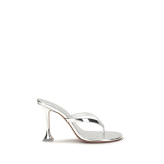 Amina Muaddi Silver Calf Leather Bos Taurus Stiletto Heel Sandals