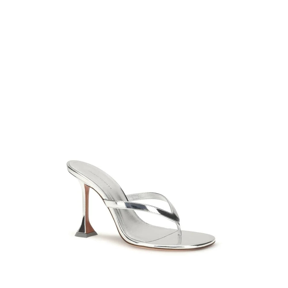 Amina Muaddi Silver Calf Leather Bos Taurus Stiletto Heel Sandals - EU36/US6