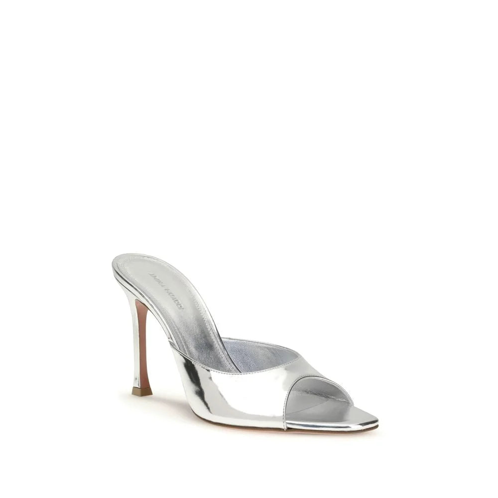 Amina Muaddi Silver Leather Slippers