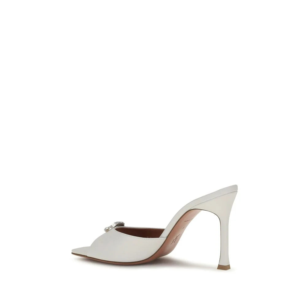 Amina Muaddi Weiße Bos Taurus-Stiletto-Sandalen aus Kalbsleder