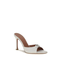 Amina Muaddi Weiße Bos Taurus-Stiletto-Sandalen aus Kalbsleder