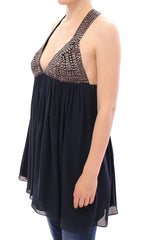 Anaikka Navy Blue Studs Embellished Top Blouse - IT40|S - Blouses