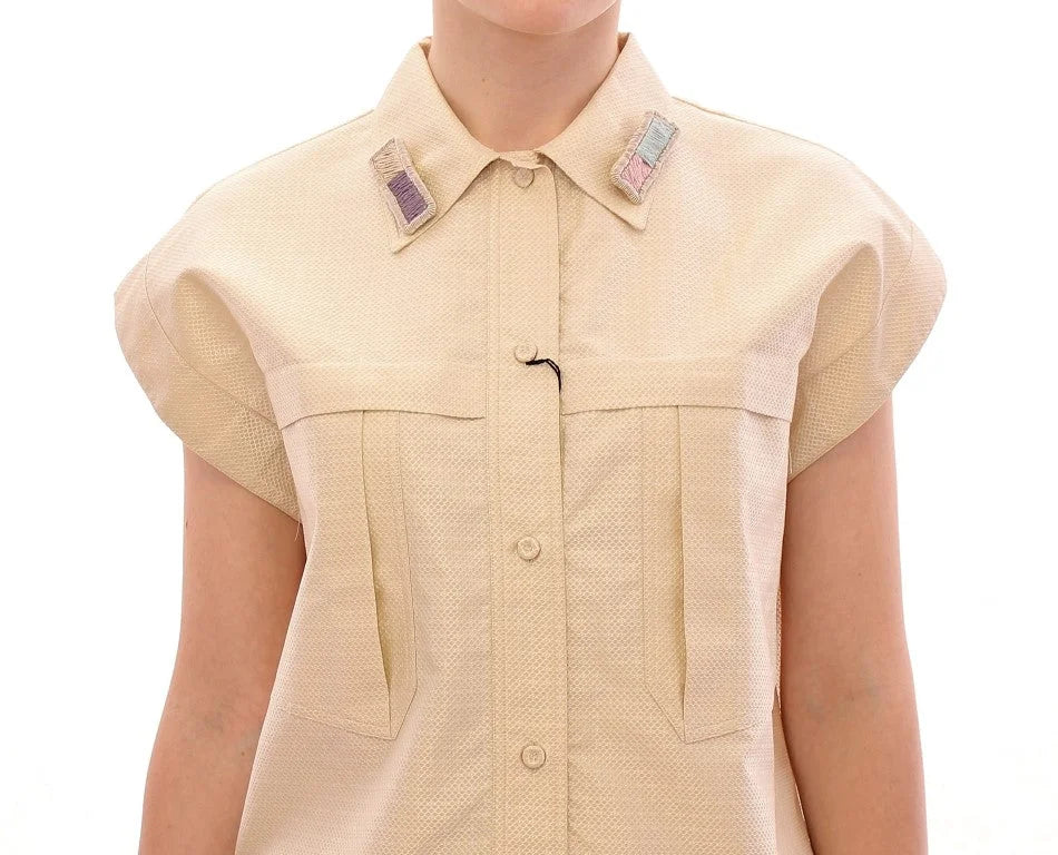 Andrea Incontri Beige Sleeveless Blouse Top - Blouses