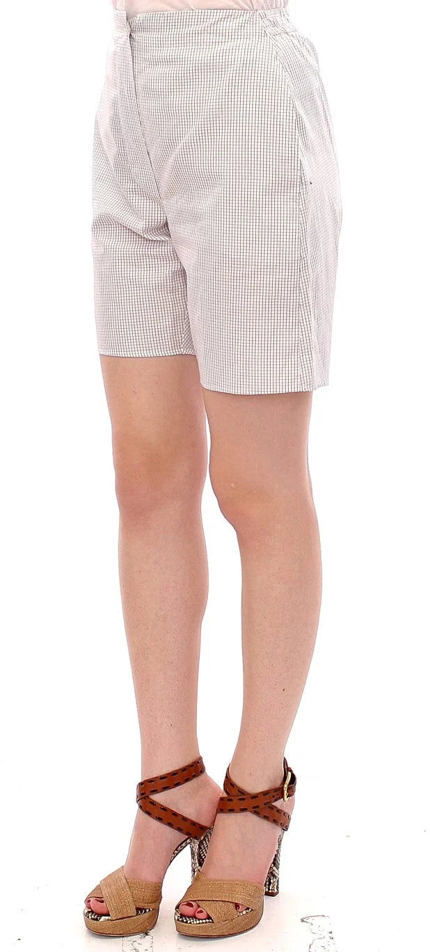 Andrea Incontri White Checkered Stretch Cotton Shorts - IT40|S - Short Trousers