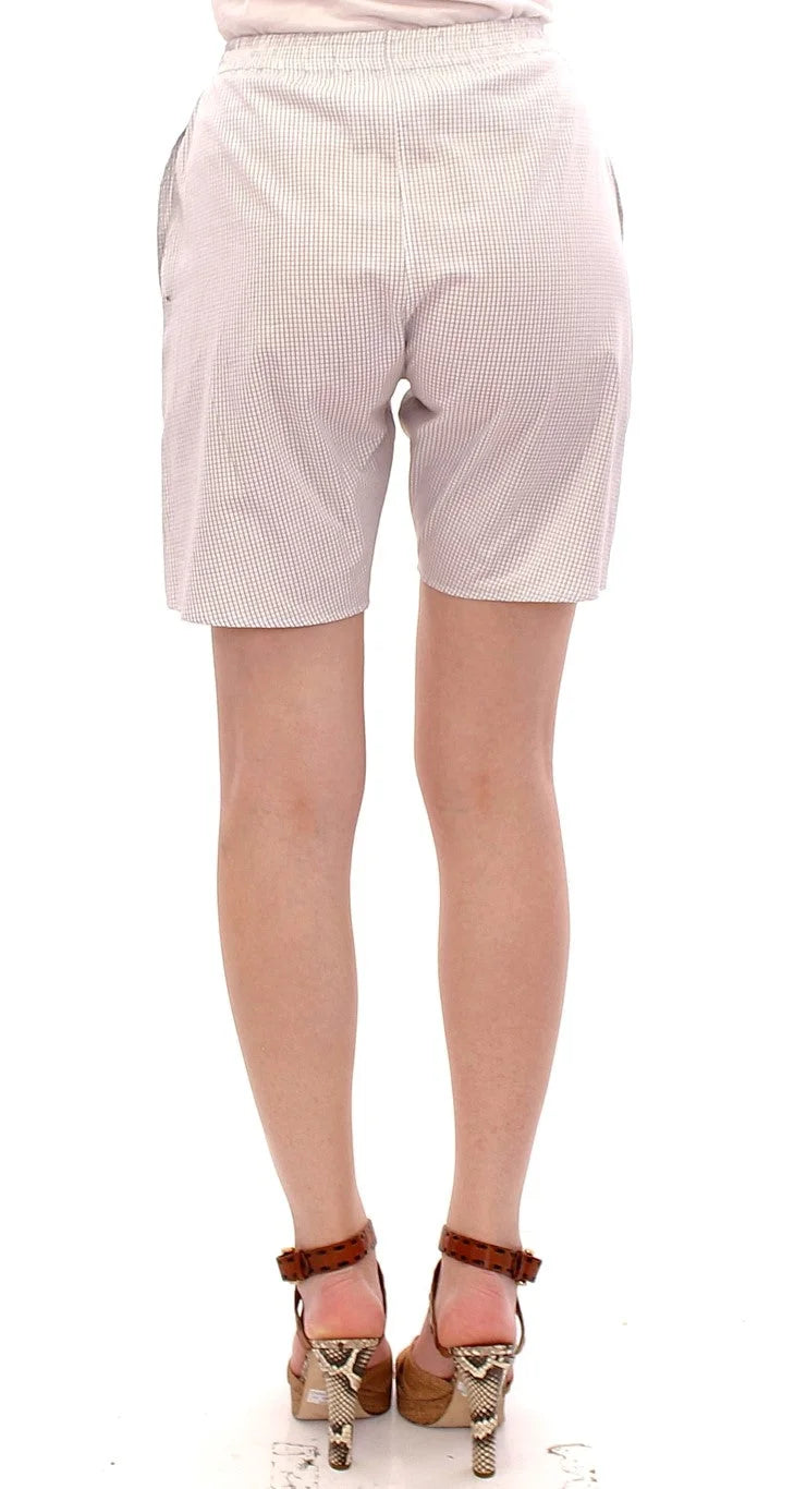 Andrea Incontri White Checkered Stretch Cotton Shorts - IT40|S - Short Trousers