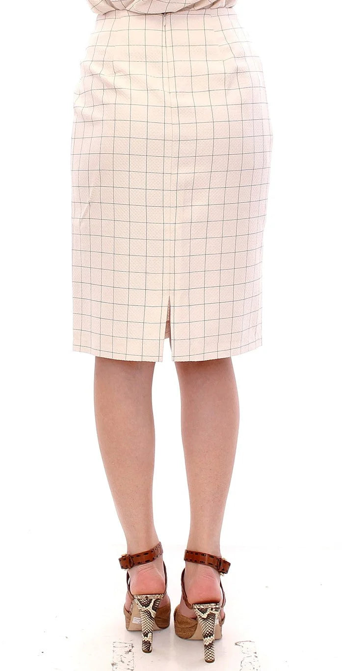 Andrea Incontri White Cotton Checkered Pencil Skirt - Skirts
