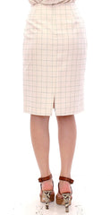 Andrea Incontri White Cotton Checkered Pencil Skirt - Skirts
