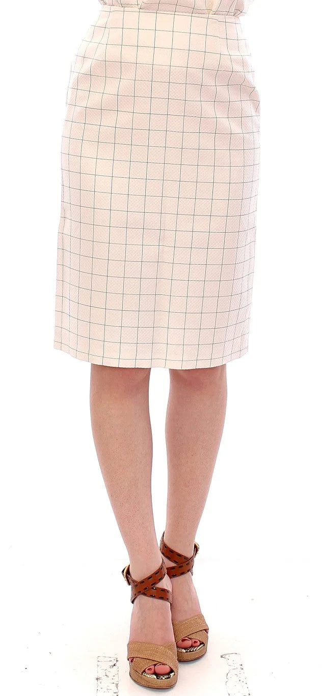 Andrea Incontri White Cotton Checkered Pencil Skirt - Skirts