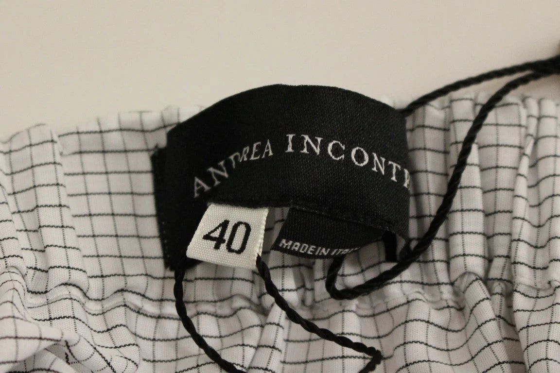 Andrea Incontri White Cotton Checkered Stretch Skirt - IT42|M - Skirts