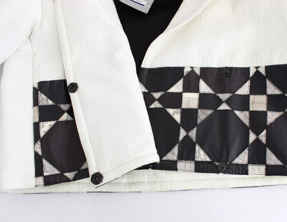 Andrea Pompilio White Black Cropped Leather Jacket - IT40|S - Coats & Jackets