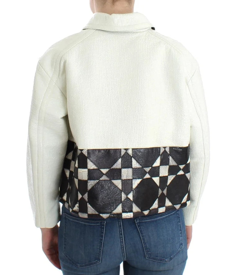 Andrea Pompilio White Black Cropped Leather Jacket - IT40|S - Coats & Jackets