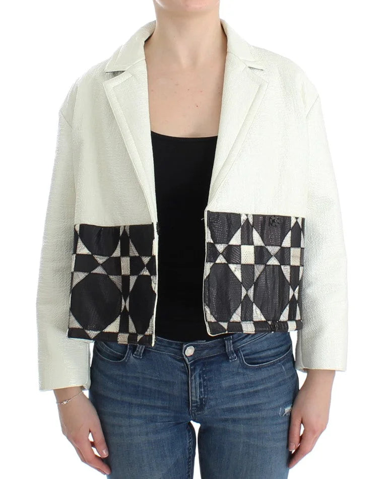 Andrea Pompilio White Black Cropped Leather Jacket - IT40|S - Coats & Jackets