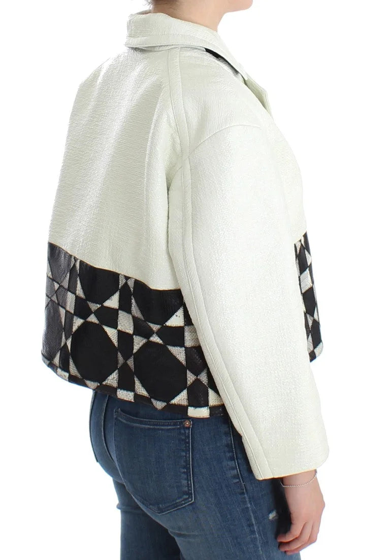 Andrea Pompilio White Black Cropped Leather Jacket - IT40|S - Coats & Jackets