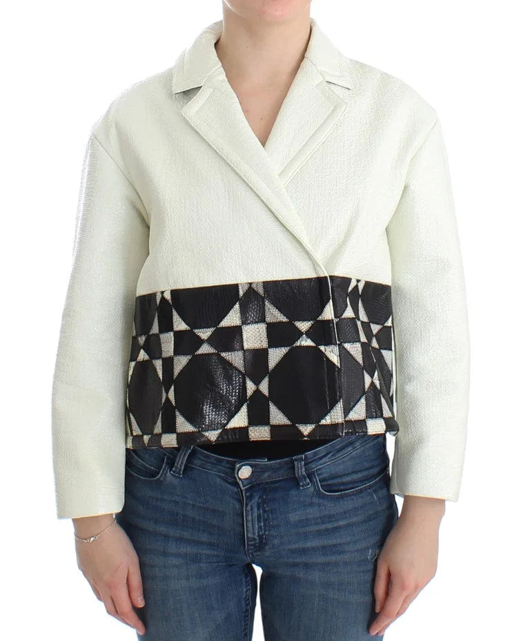 Andrea Pompilio White Black Cropped Leather Jacket - IT40|S - Coats & Jackets