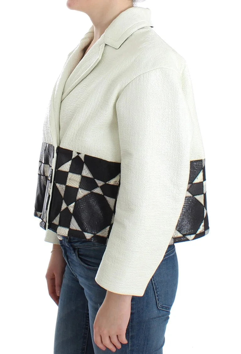Andrea Pompilio White Black Cropped Leather Jacket - IT40|S - Coats & Jackets