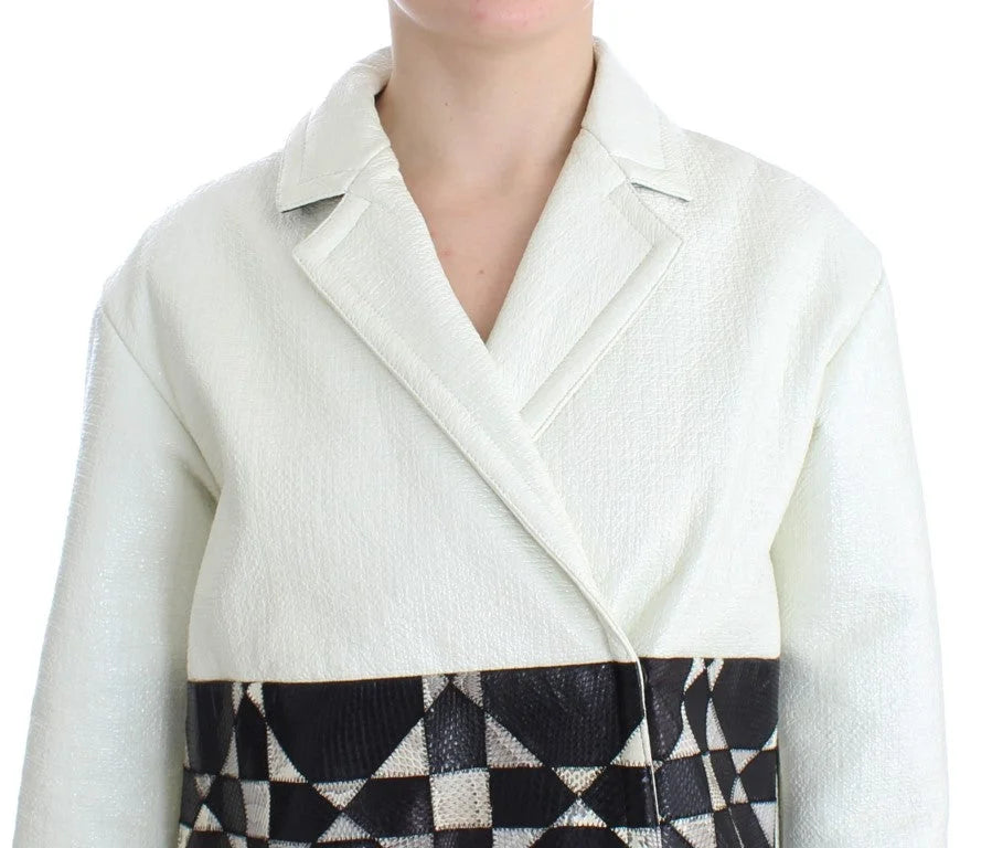 Andrea Pompilio White Black Cropped Leather Jacket - IT40|S - Coats & Jackets