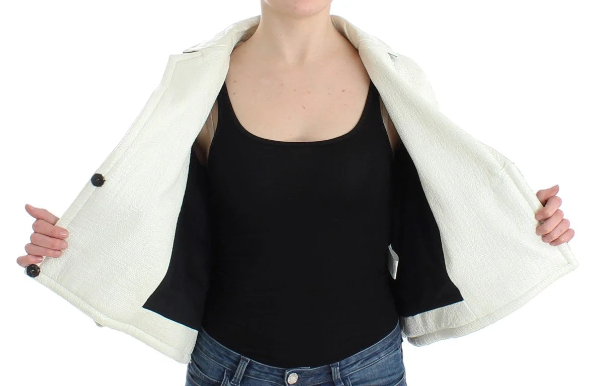 Andrea Pompilio White Black Cropped Leather Jacket - IT40|S - Coats & Jackets