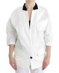 Andrea Pompilio White Cotton Blend Oversized Blazer Jacket - Coats & Jackets