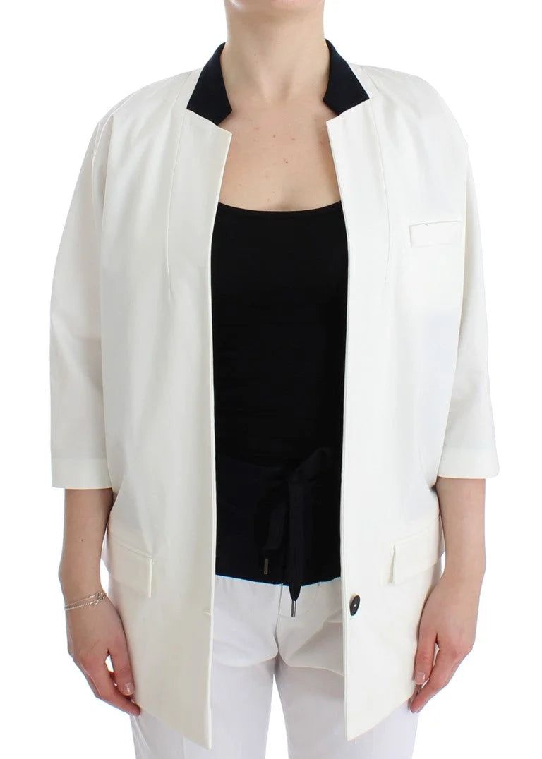 Andrea Pompilio White Cotton Blend Oversized Blazer Jacket - Coats & Jackets