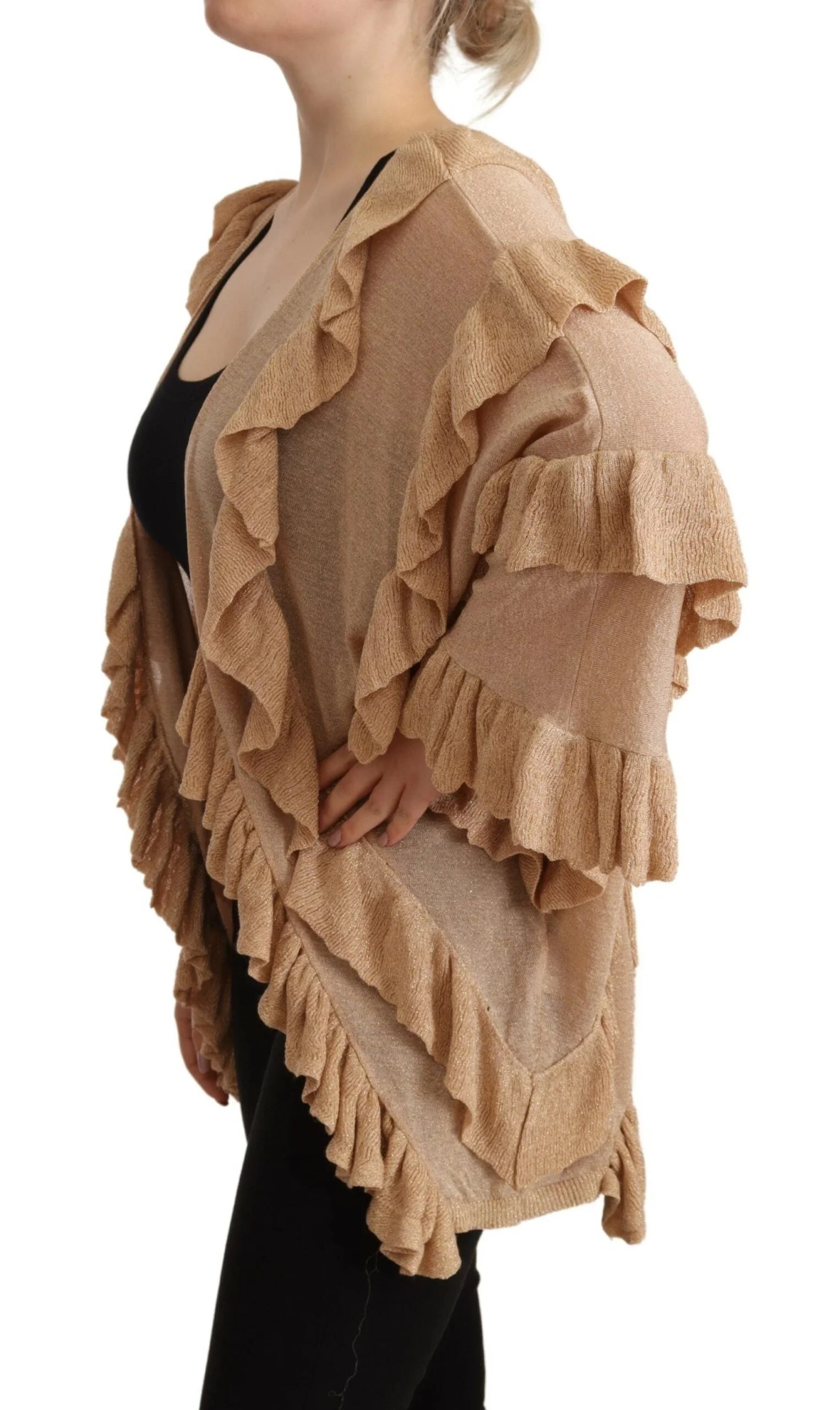 Aniye By Beige Ruffle Long Sleeves Open Front Cardigan Sweater - IT40|S - Cardigans