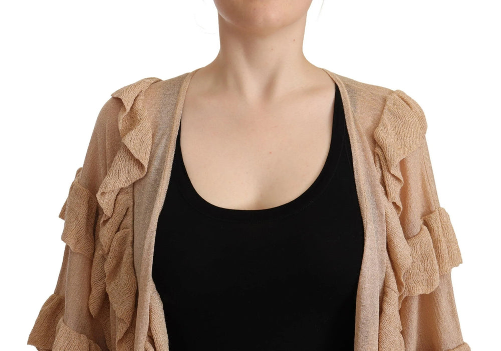 Aniye By Beige Ruffle Long Sleeves Open Front Cardigan Sweater - IT40|S - Cardigans