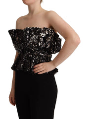 Aniye By Black Sequined Polyester Strapless Cocktail Blouse Top - IT42|M - Blouses