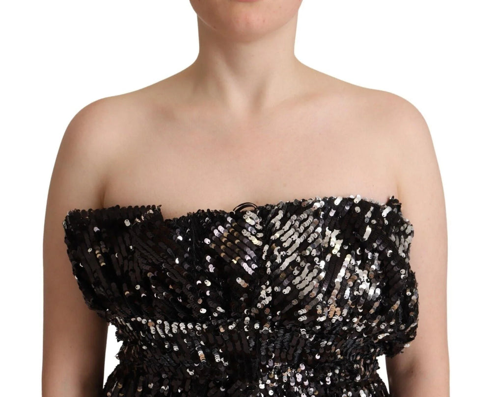 Aniye By Black Sequined Polyester Strapless Cocktail Blouse Top - IT42|M - Blouses