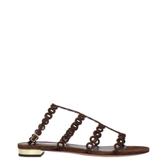 Aquazzura Brown Leather Flat Sandals - EU38/US8