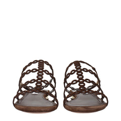 Aquazzura Brown Leather Flat Sandals - EU38/US8