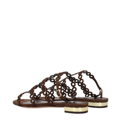 Aquazzura Brown Leather Flat Sandals - EU38/US8