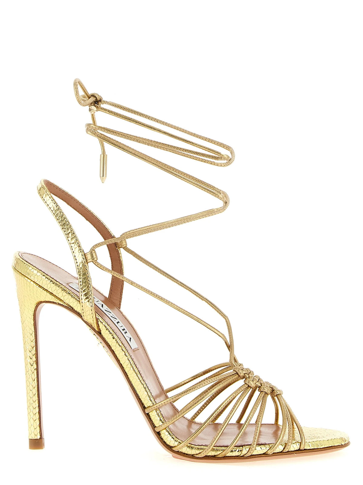 Aquazzura Gold Lamb Leather Stiletto Heel Sandals