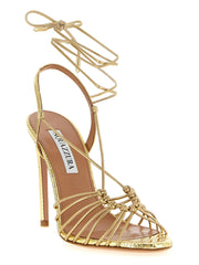 Aquazzura Gold Lamb Leather Stiletto Heel Sandals