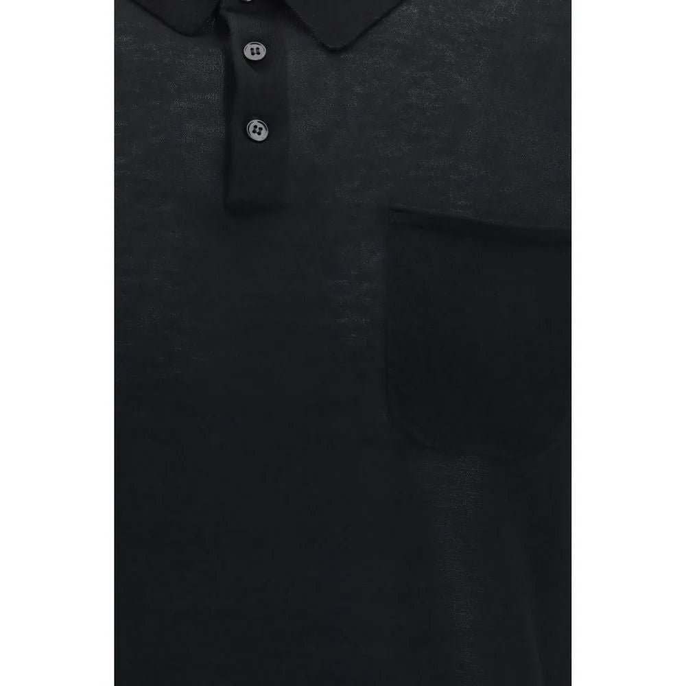 Aragona Cashmere Black Cotton Polo Shirt