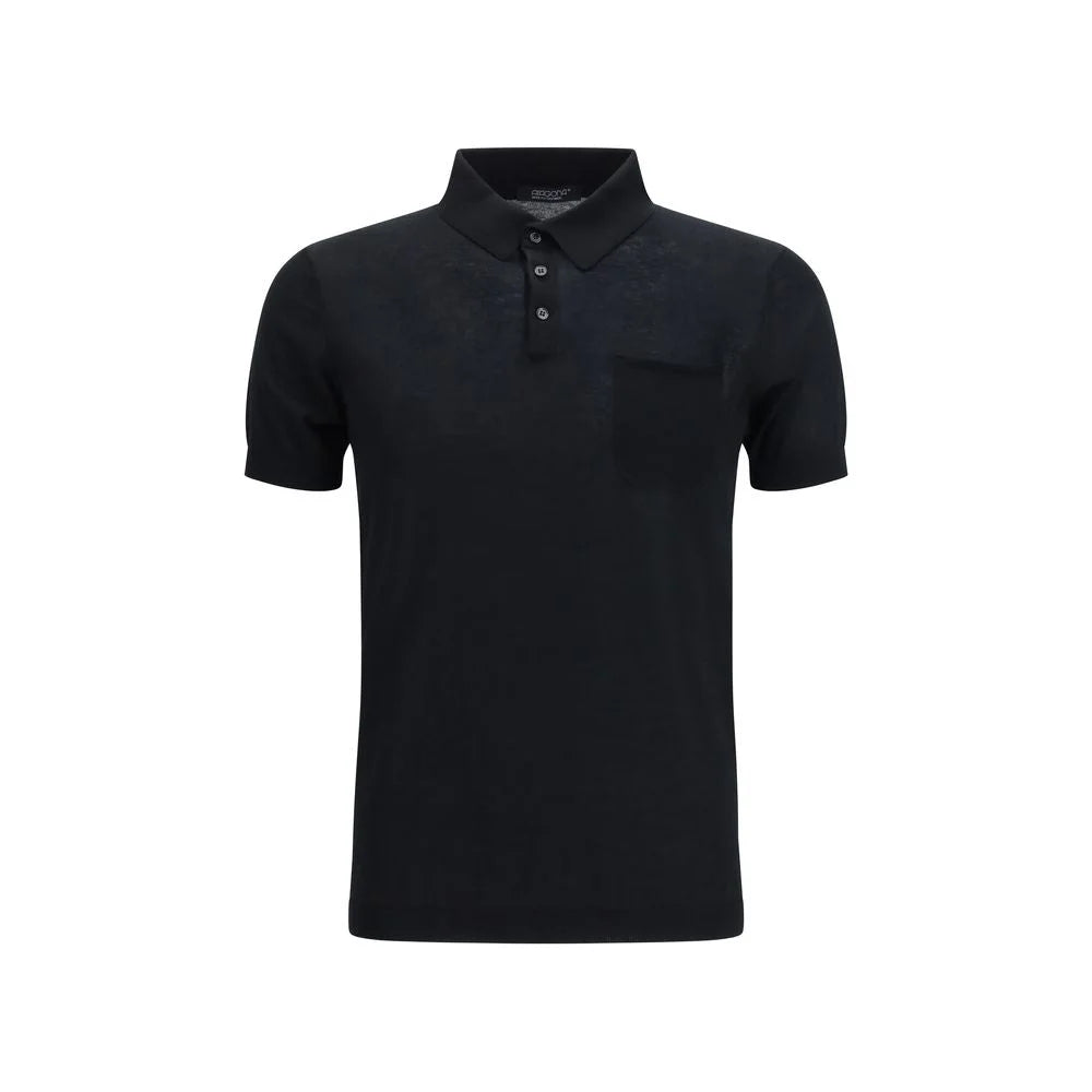 Aragona Cashmere Black Cotton Polo Shirt