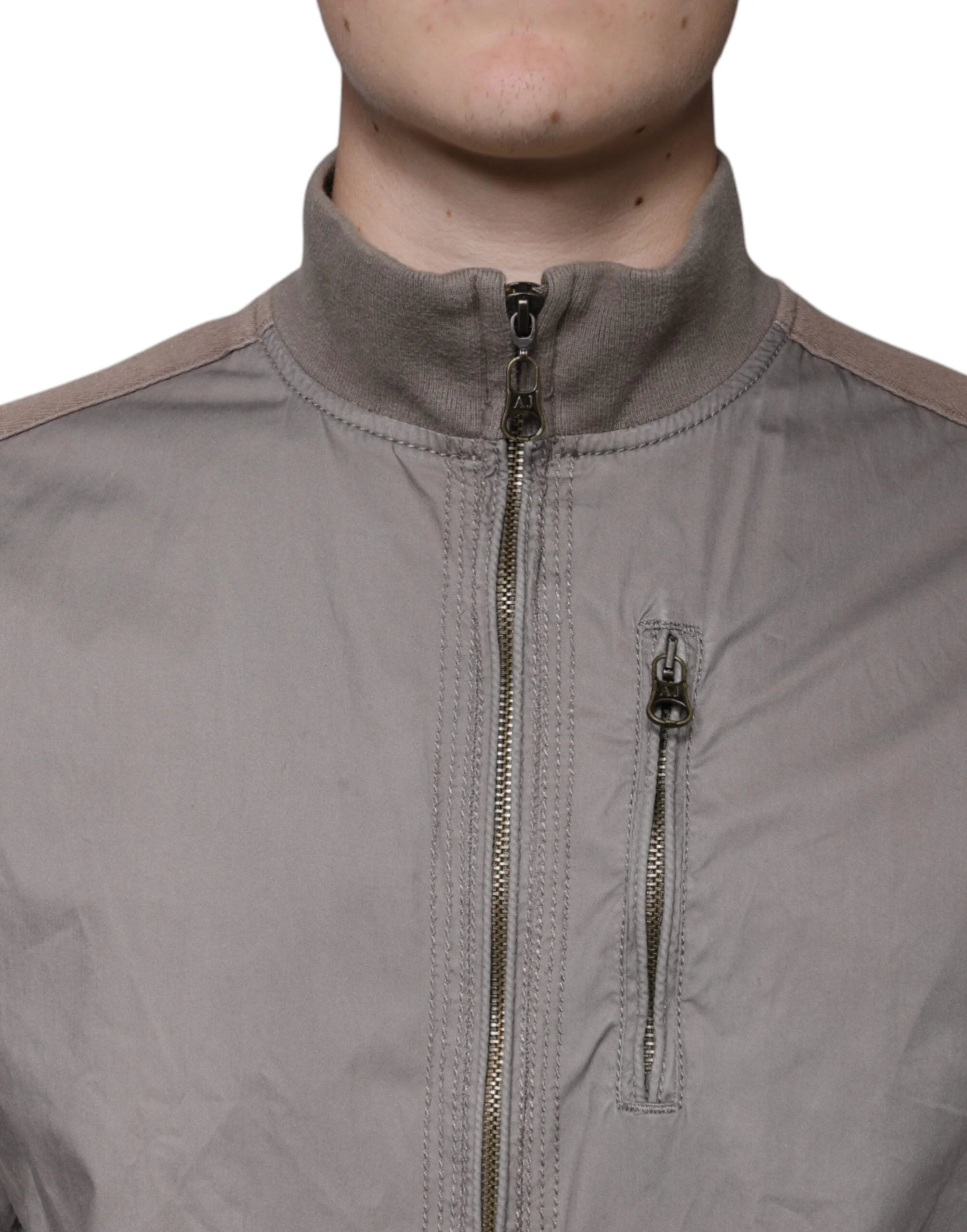 Armani Jeans Brown Cotton Full Zip Bomber Logo Jacket - IT48 | M - Bomber Jackets