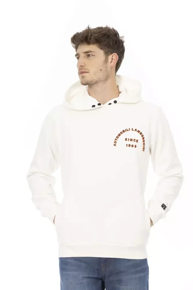 Automobili Lamborghini White Cotton Men’s Sweater with Pockets - Hoodies