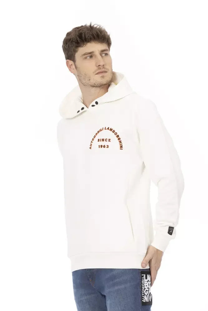 Automobili Lamborghini White Cotton Men’s Sweater with Pockets - Hoodies