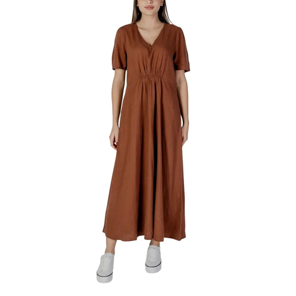 B.Young Brown Linen Long - Dresses