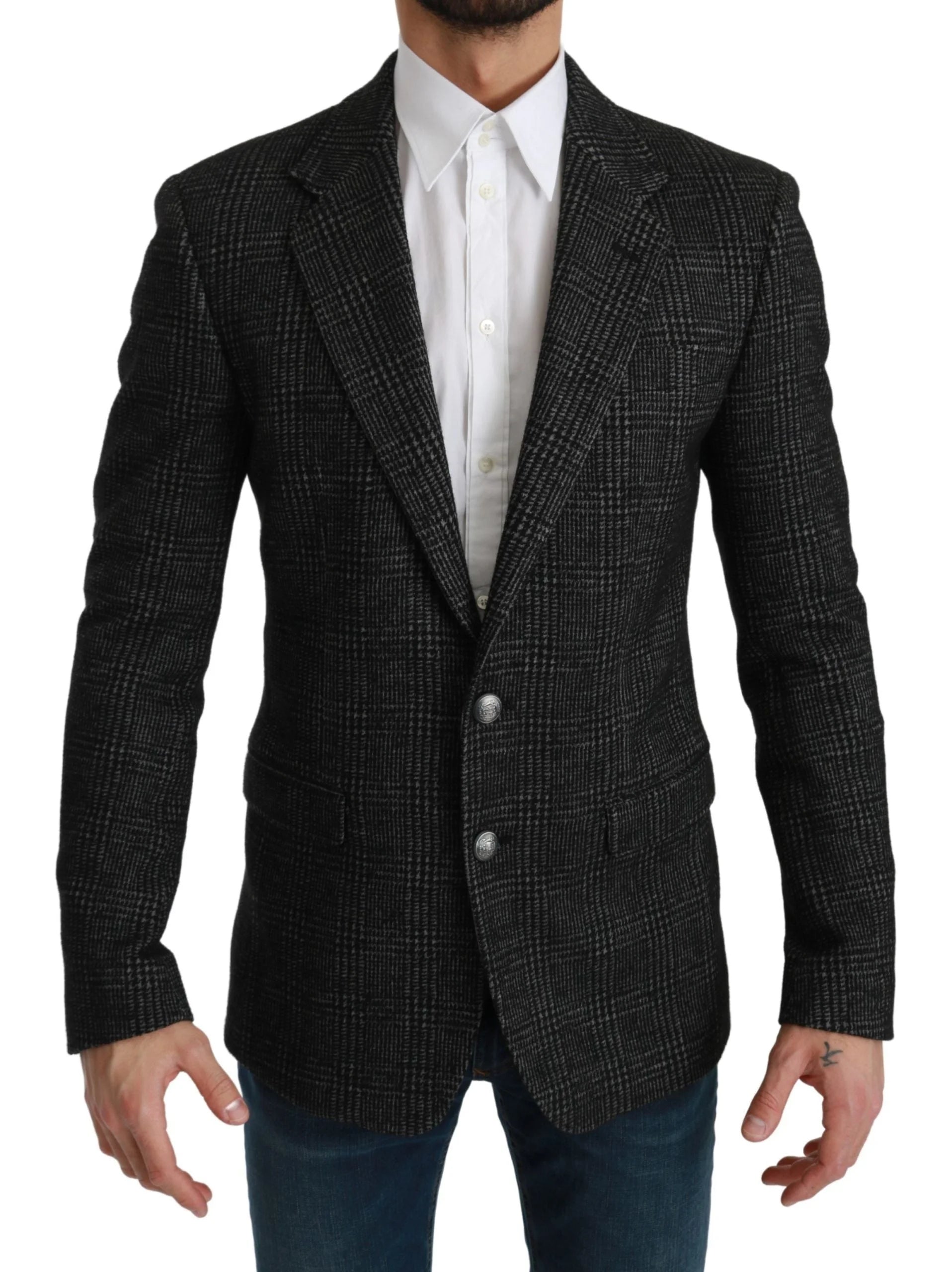 Dolce & Gabbana Gray Plaid Check Slim Fit Jacket Blazer - IT46 | S