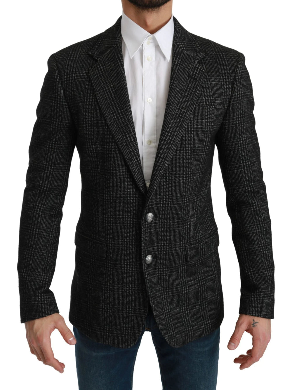 Dolce & Gabbana Gray Plaid Check Slim Fit Jacket Blazer - IT46 | S