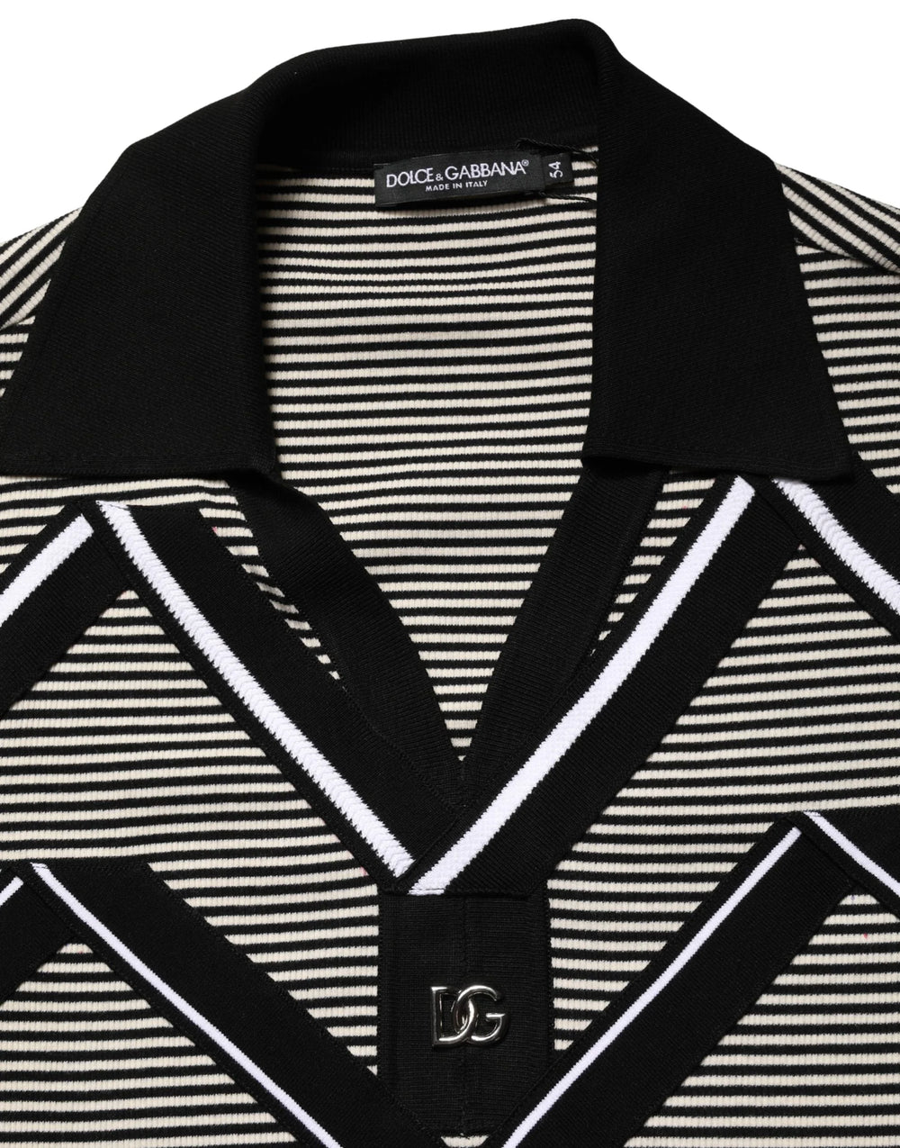 Dolce & Gabbana Black White Zigzag Pattern Cotton Men Polo T-shirt - IT54 | XL