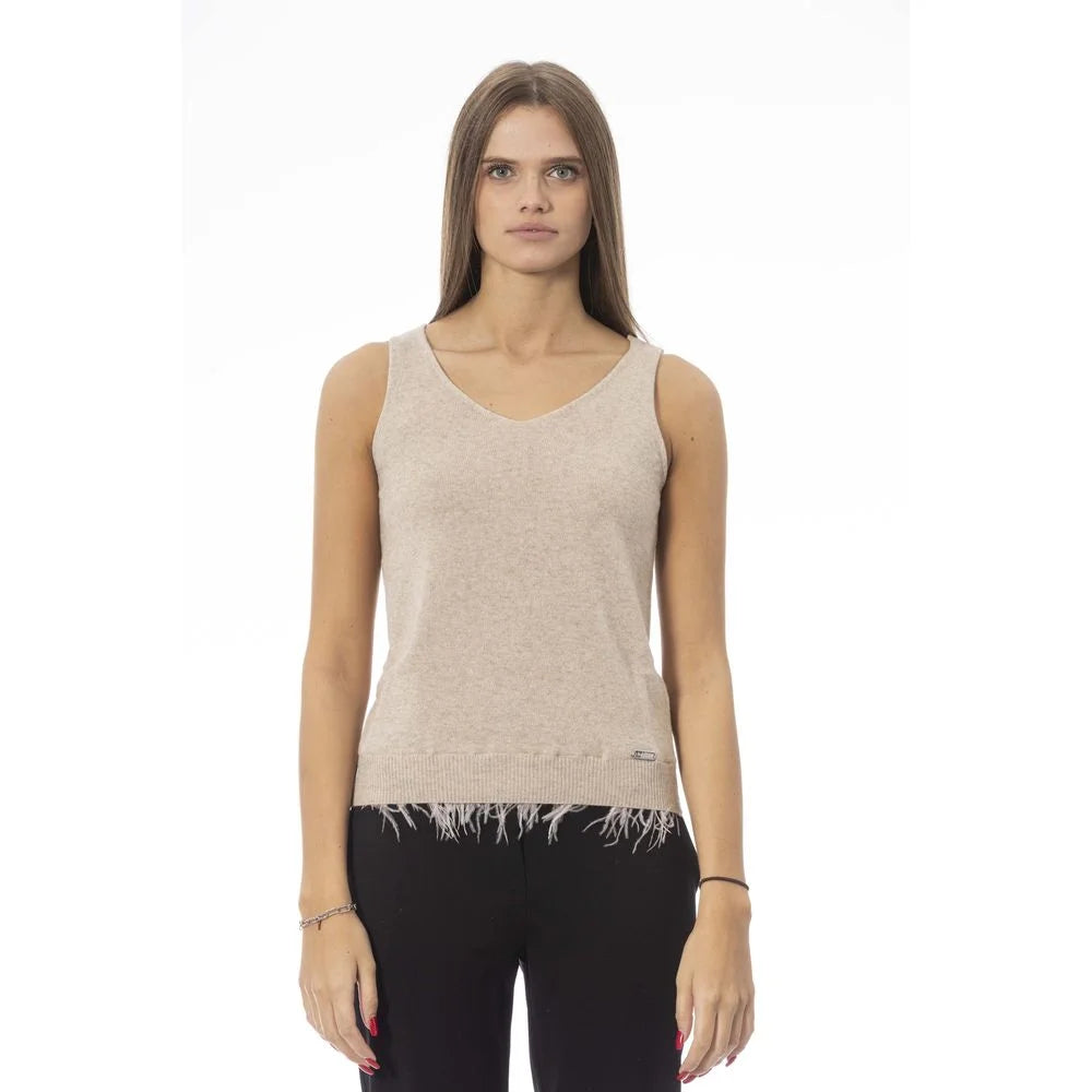 Baldinini Trend Beige Wool Women Top - M - Tank Tops