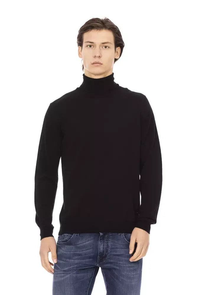 Baldinini Trend Black Fabric Men Sweater with Turtleneck Design - S - Sweaters