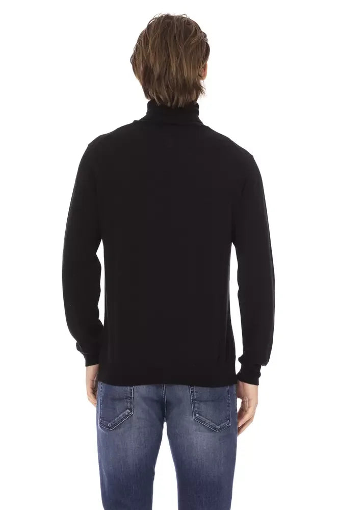 Baldinini Trend Black Fabric Men Sweater with Turtleneck Design - S - Sweaters