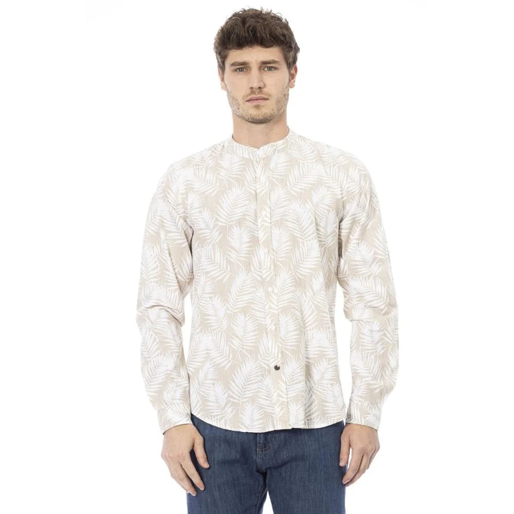 Baldinini Trend Cream Cotton Long Sleeve T-Shirt - S