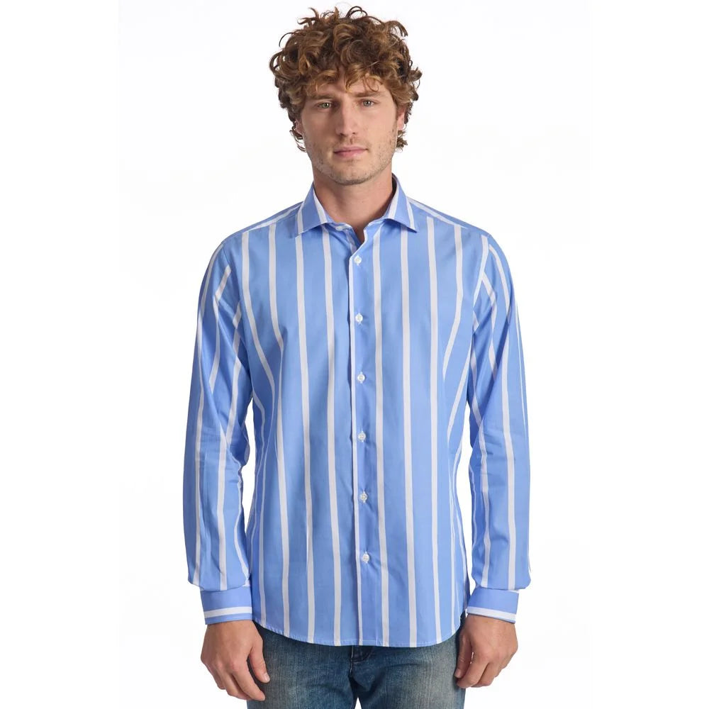 Baldinini Trend Light Blue Cotton Men Shirt - L - Shirts