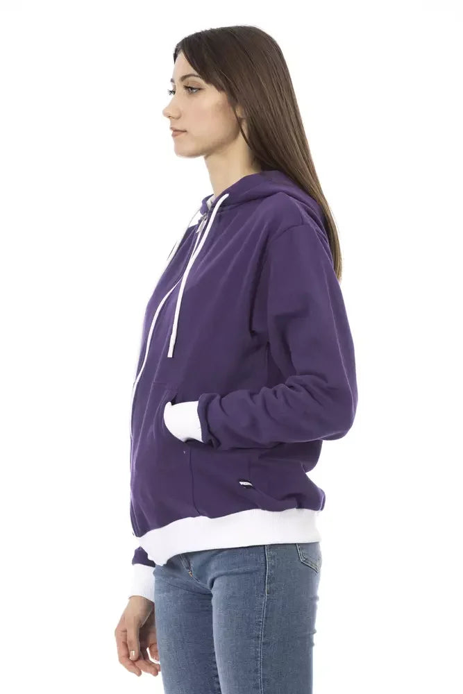 Baldinini Trend Purple Cotton Women Sweater with Adjustable Hood - Sweatshirts