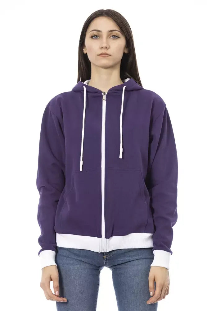 Baldinini Trend Purple Cotton Women Sweater with Adjustable Hood - Sweatshirts